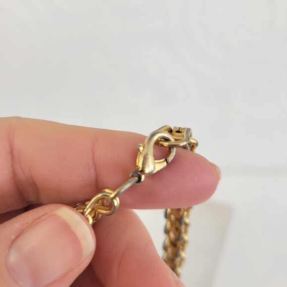 Vintage Gold Tone Rhinestone Link Bracelet Blue Clear Stones 8" Lobster Clasp - Picture 5 of 7